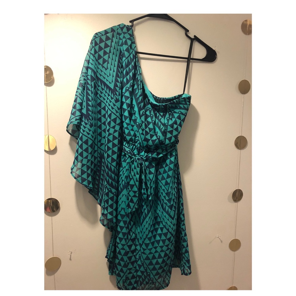 Love Reign Navy/turquoise One Shoulder Dress Small - Picture 1 of 5